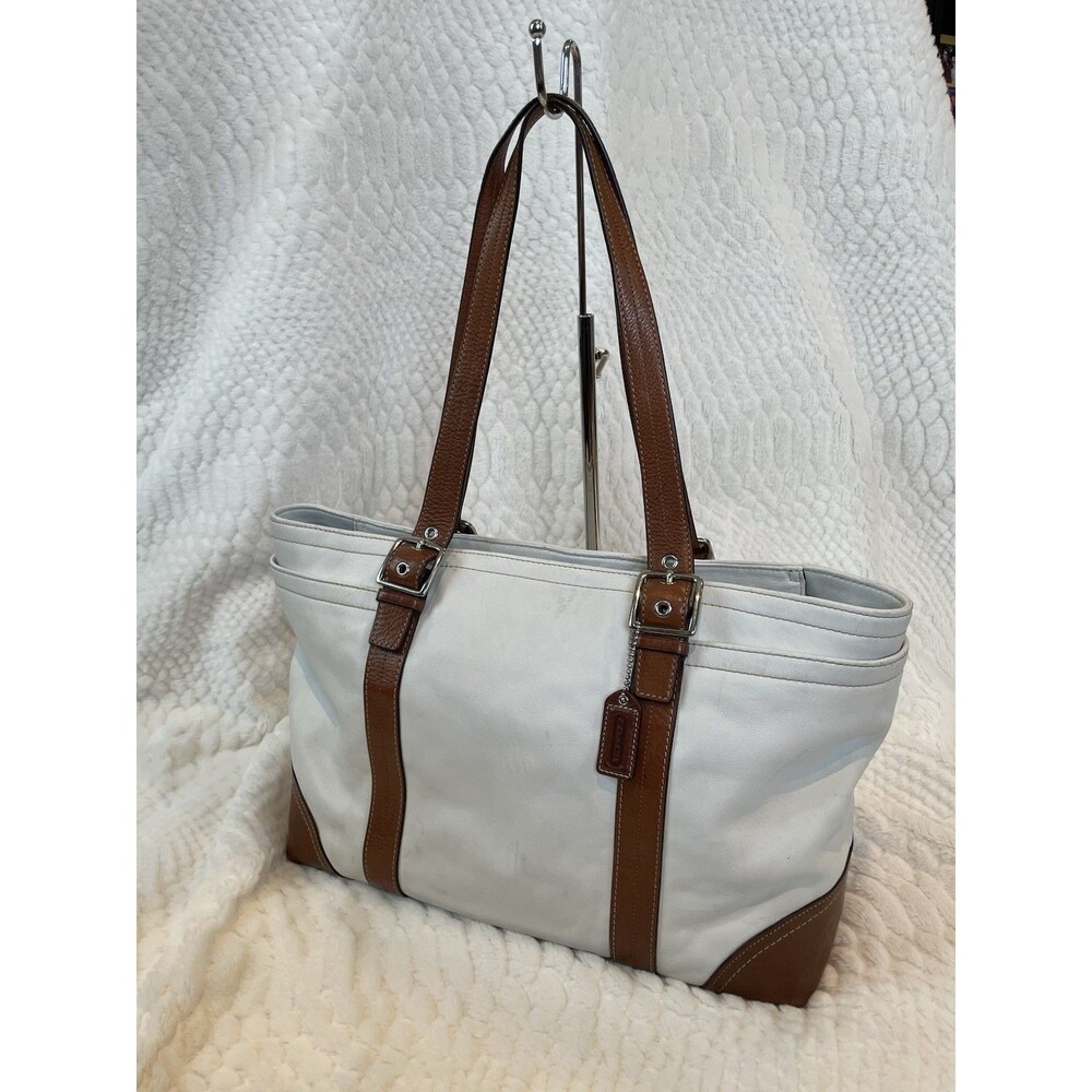 Coach White and Brown Leather Large Tote Bag F11209